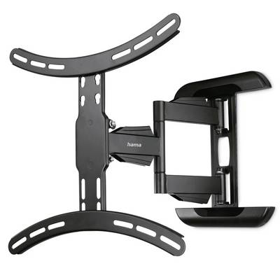 Black adjustable wall mount bracket with curved top and bottom rails and an articulating arm, shown on a white background.