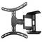 Black adjustable wall mount bracket with curved top and bottom rails and an articulating arm, shown on a white background.
