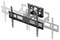 Black wall-mounted TV bracket with adjustable arms and vertical mounting rails, shown in a product illustration with ghosted alternate positions.