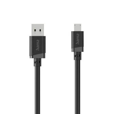 Black Hama USB cable with two connectors shown side by side: standard USB-A on one end and USB-C on the other.