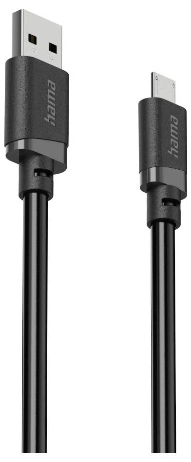 USB cable with different connectors: USB-A on one end and micro-USB on the other, shown on a white background.