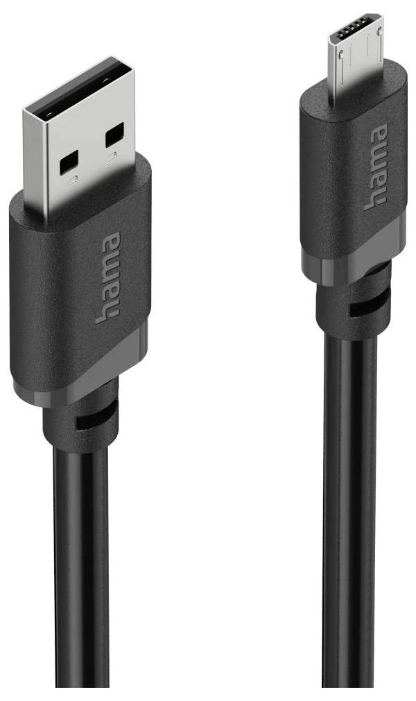 Two black USB charging cables shown side by side, one with a USB-A connector and one with a USB-C connector.