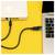 Ethernet cable connects a white Wi-Fi router to a laptop on a bright yellow background.
