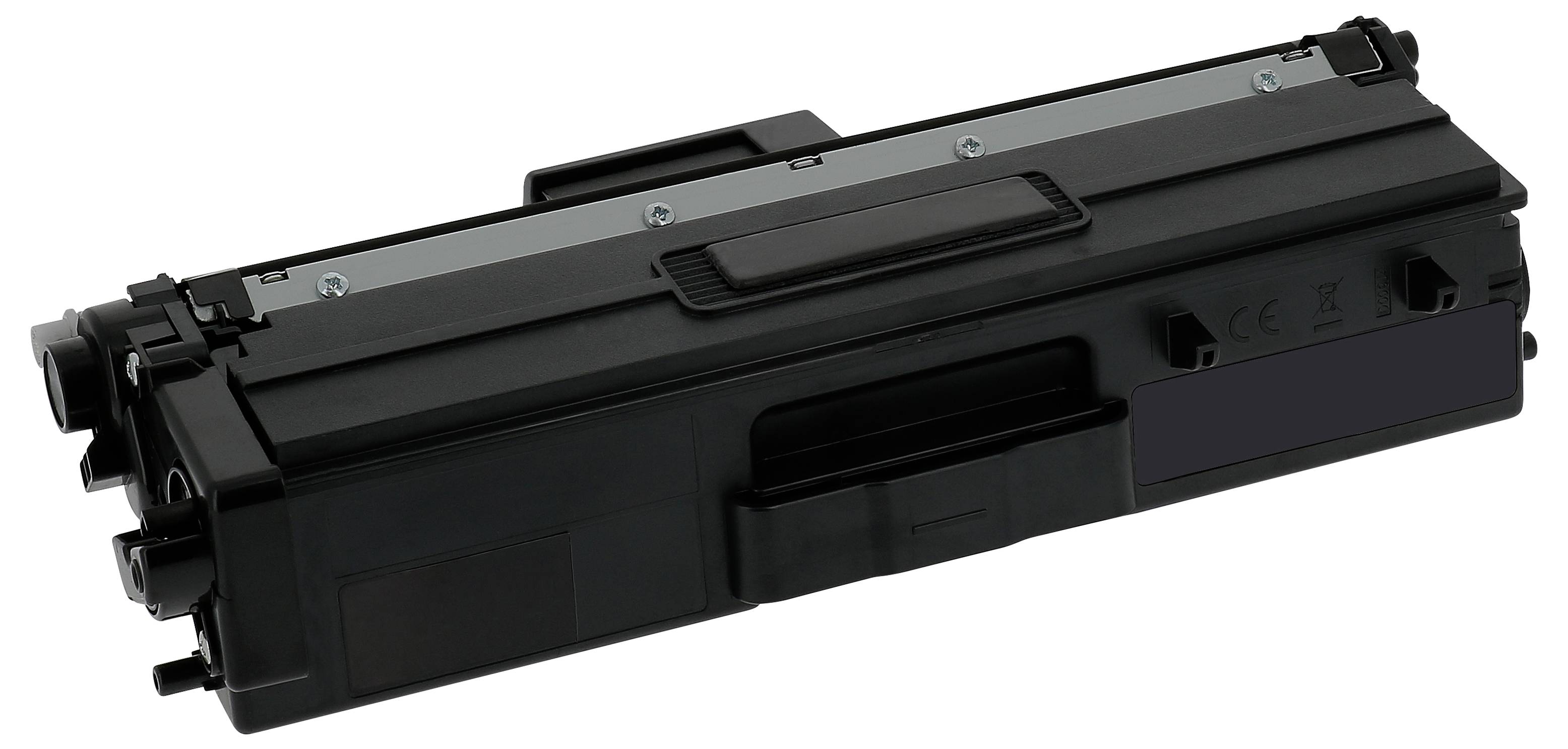 Black toner cartridge for a laser printer, shown isolated on a white background.