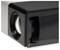 Close-up of a black projector lens and front panel on a white background.