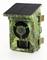 Camouflage wildlife trail camera with solar panel on top, front lens and motion sensor window, designed for outdoor monitoring.