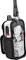 Two-way radio in a black protective holster with a clear front cover, showing push-to-talk, call, menu, and emergency buttons.