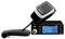 CB radio transceiver with hand microphone, coiled cord, and blue-lit display showing channel 38 and FM mode.<br>