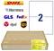 Shipping box with DHL, Hermes, GLS, FedEx, DPD and UPS logos plus large field with the number '2' and yellow label for standard shipping labels.