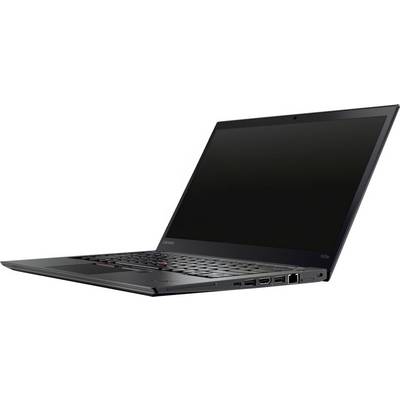 Black Lenovo ThinkPad laptop shown open in a side view with screen off and keyboard visible on a white background