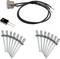 Assorted blind rivets, a small sensor with cable, and one electronic component on a white background.<br>