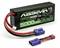 Black ABSIMA Greenhorn 5000mAh 11.1V LiPo battery pack with red and black leads and blue/red connectors on a white background