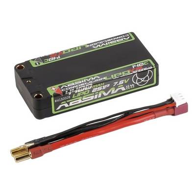 Compact black and green 7.6V 1400mAh lithium polymer battery with attached red and black power lead and connector.