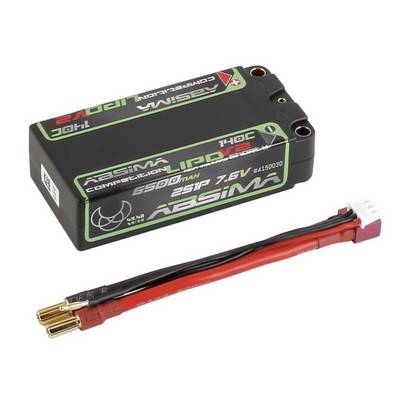 Black 1400 mAh 7.6V LiPo battery pack with red and black connector lead and gold bullet plugs.