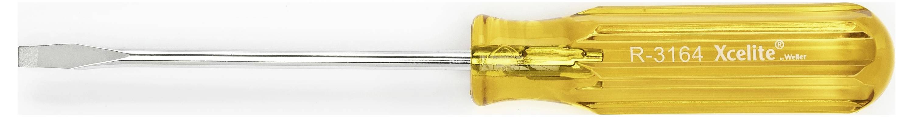 Flat-head screwdriver with a yellow transparent handle labeled R-3164 Xcelite.