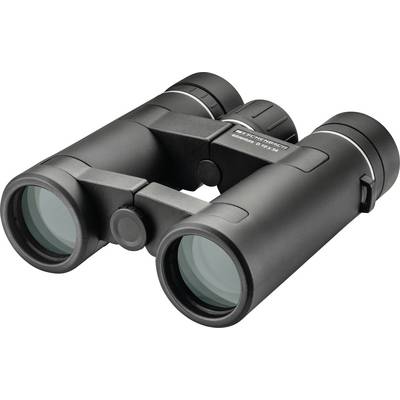 Black binoculars with large objective lenses, shown against a white background.<br>