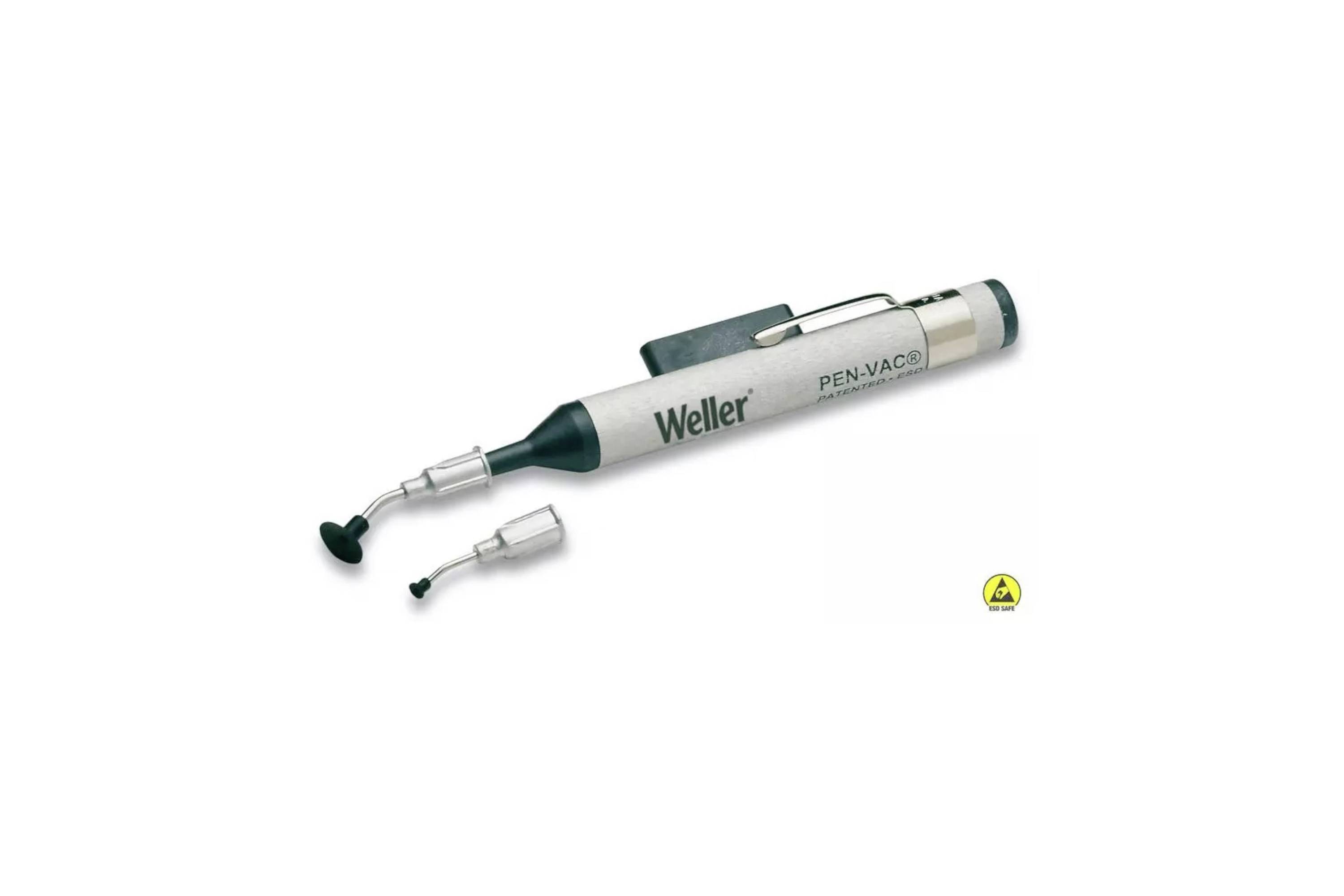Weller PEN-VAC hand vacuum tool with two small suction nozzles shown on a white background.