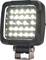 Square LED work light with many bright bulbs in a black housing and mounting bracket on a white background
