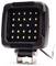 Black square LED work light on a mounting bracket, shown front view with a power cable attached.