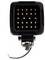 Black square LED floodlight with mounting bracket and attached power cable, shown front-facing on a white background.