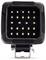 Black square LED work light with 20 small yellow LEDs and a mounting bracket on a white background.