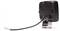Black rectangular electronic device with cooling vents and a mounting bracket, shown from the back with a cable extending out on a white background.