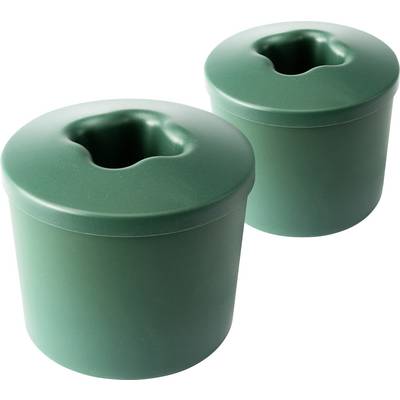 Two green cylindrical rubber cups with star-shaped openings on top, shown on a white background.