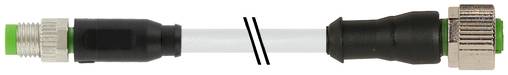 A coaxial cable with metal connectors on both ends, shown cut in the middle with a break mark.