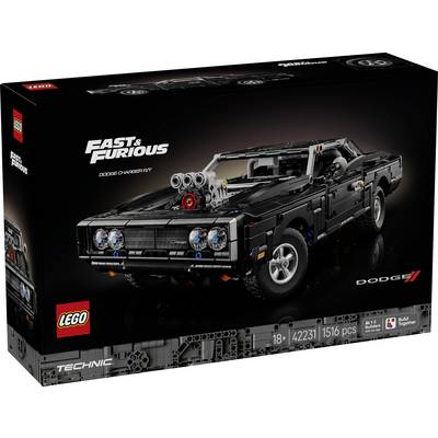 LEGO Technic Fast & Furious Dodge Charger R/T building set box featuring a black muscle car model and 18+ age label with 1516 pieces.