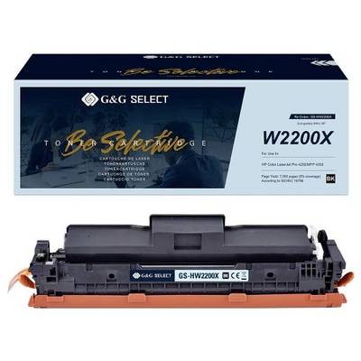 G&G Select W220X toner cartridge packaging with a matching black printer toner cartridge shown below<br>