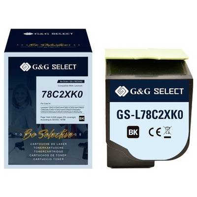 Two G&G SELECT black toner cartridges shown side by side, labeled '78C2XK0' and 'GS-L78C2XK0' with BK marking.