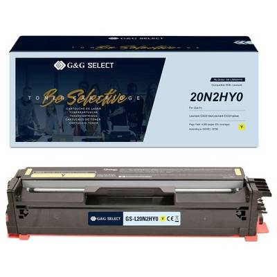 G&G Select yellow toner cartridge box and the cartridge, labeled 20N2HY0, compatible with Lexmark C2326/C3326 printers.