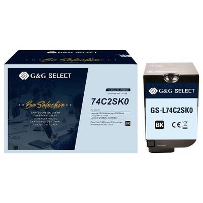 G&G Select black toner cartridge packaging and cartridge, labeled 74C2SK0 and GS-L74C2SK0 for Lexmark printers.