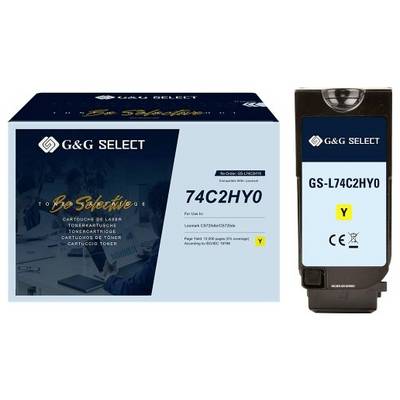G&G Select laser toner cartridge packaging and cartridge labeled 'GS-L74C2HY0' and '74C2HY0' for Lexmark, yellow toner (Y).<br>