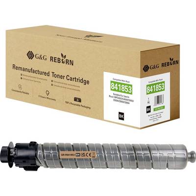 Boxed G&G Reborn remanufactured toner cartridge shown with its silver-and-black cartridge; package labeled '841853' and 'BK' for compatible use.