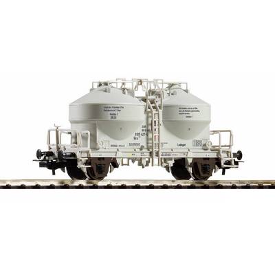 Two white railway hopper cars connected on tracks, shown side by side against a white background.