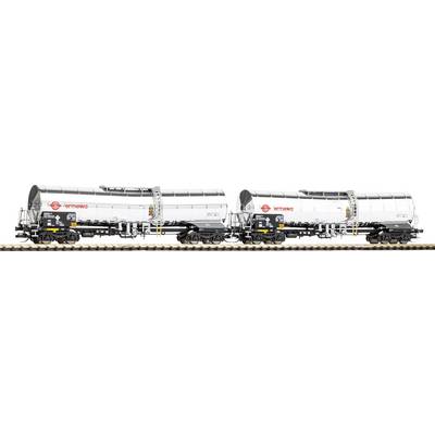 Two silver Eremo tank railcars coupled together on a track, shown side view against a white background.