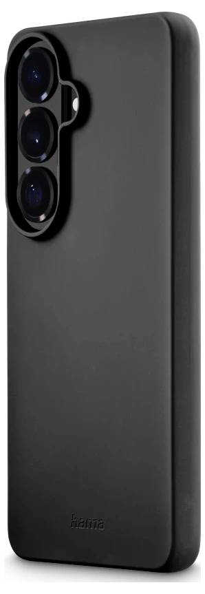 Black smartphone case with triple rear camera cutout and raised protective edges.