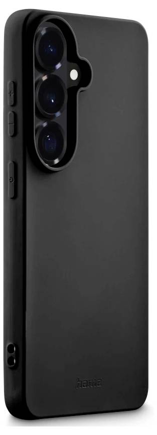 Black smartphone case shown from the back, with a raised triple-camera cutout and side button covers.