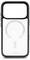 Black phone case with built-in MagSafe-style magnetic ring and alignment mark, shown front view on a white background.