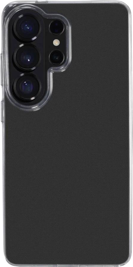 Back of a dark gray smartphone with a triple-camera cluster and flash in the top left corner.
