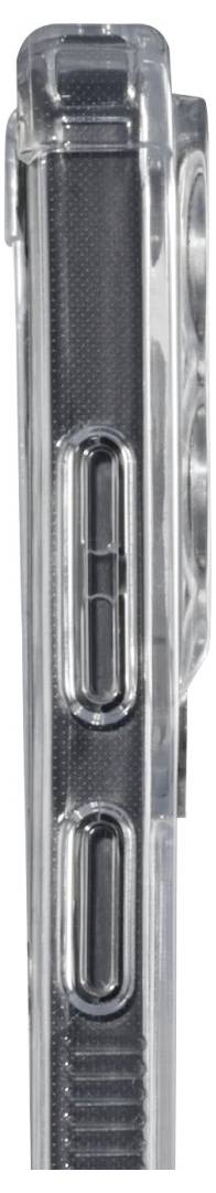 Close-up of a clear plastic pen clip attached to a dark pen barrel.