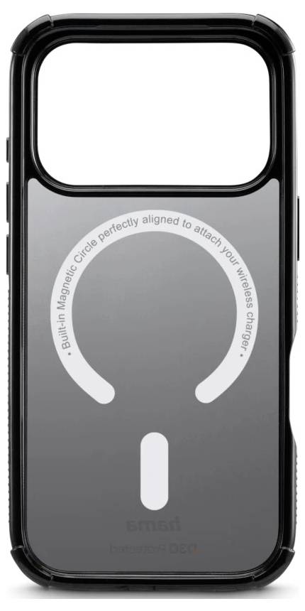 Phone case with a magnetic ring aligned for wireless charging, shown with a large circular MagSafe-style guide and cutout opening.
