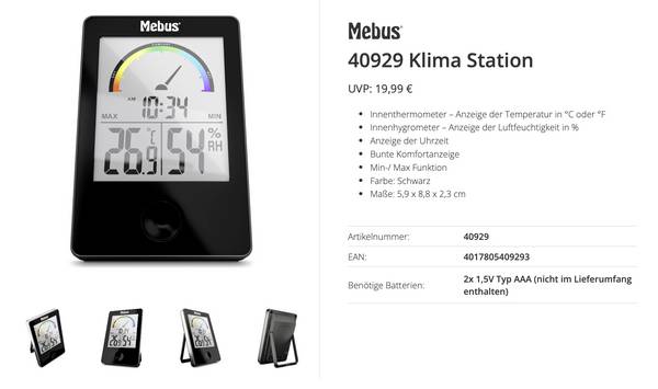 Mebus Thermo-hygrometer Black 40929