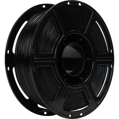 Black 3D printer filament spool on a white background.