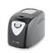 Compact black bread maker with digital display and control panel, shown on a white background.