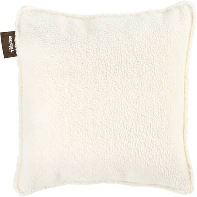 Cream square fleece pillow with a small brown 'TRISTAR' tag on the left edge, shown on a white background.