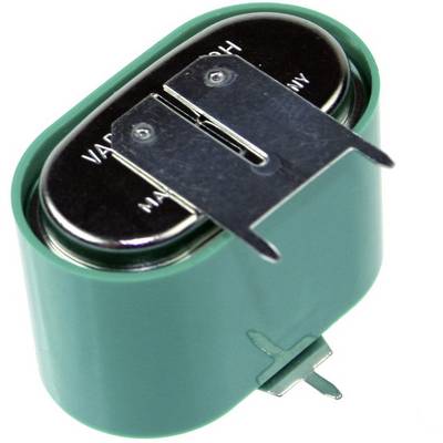 Green cylindrical battery with metal terminals and a top connector, shown isolated on a white background.