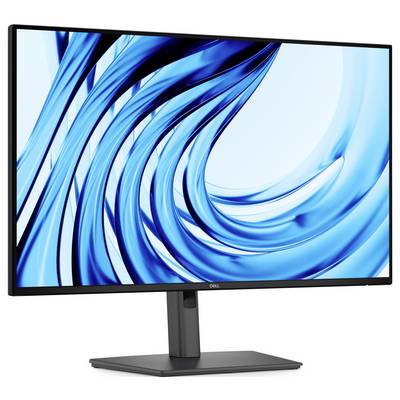 Dell monitor displaying a blue abstract wave graphic on a white background<br>