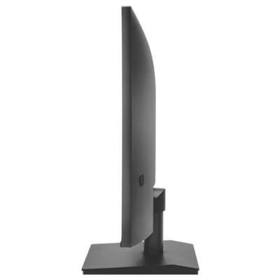 Side view of a black computer monitor on a stand, showing the slim curved back and base.